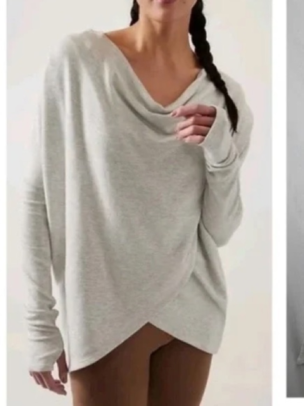 Athleta Light Grey Heather Purana Wrap Hoodie Sweatshirt Medium
